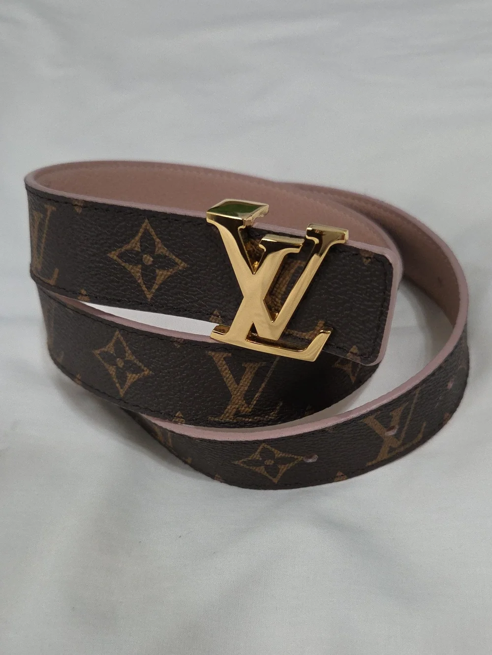 Reversible Louis Vuitton Pink/Brown Monogram Belt Gold LV Buckle